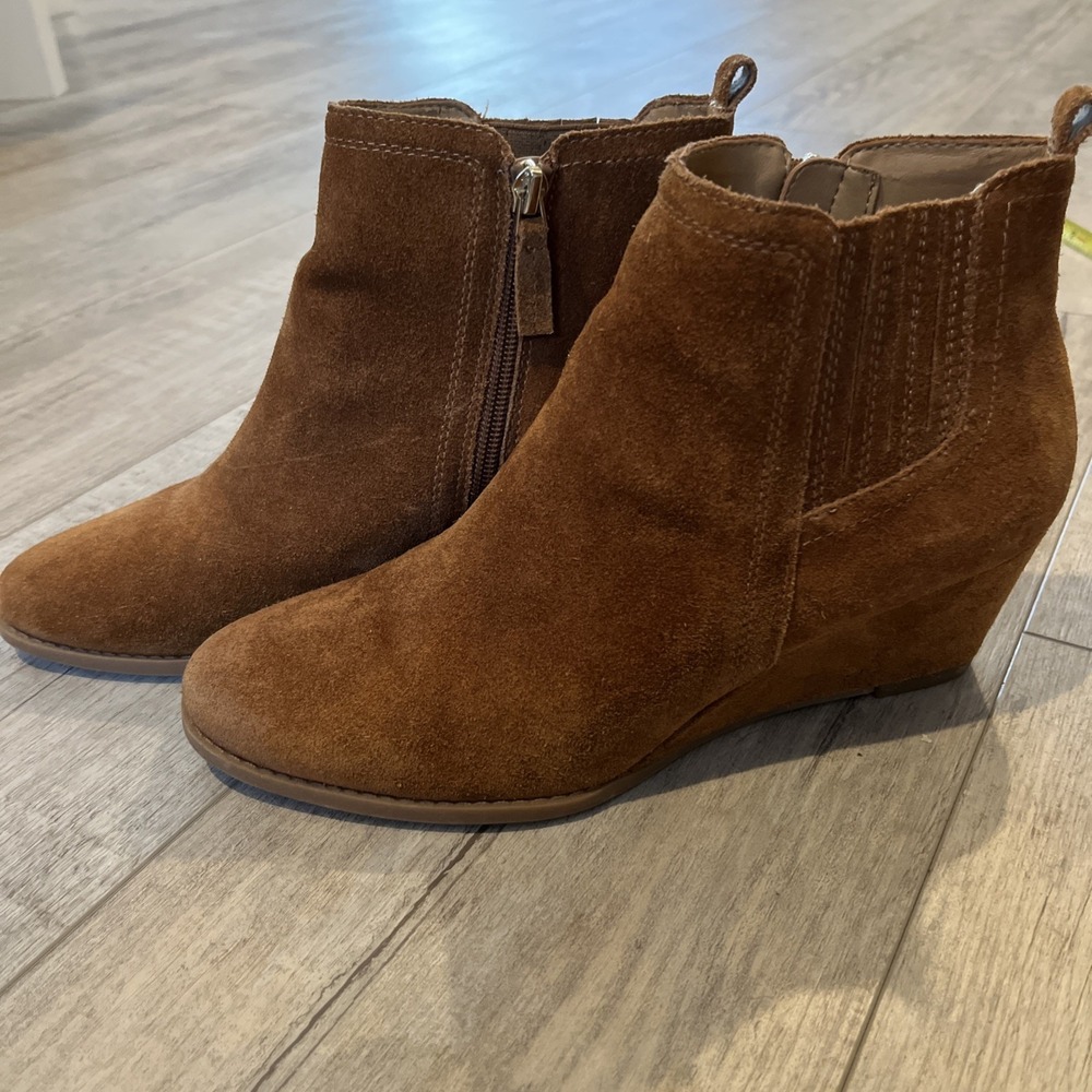 Franco Sarto Brown Suede Finished Welton Ankle‎ Boots Zip Up Womens Sz 9